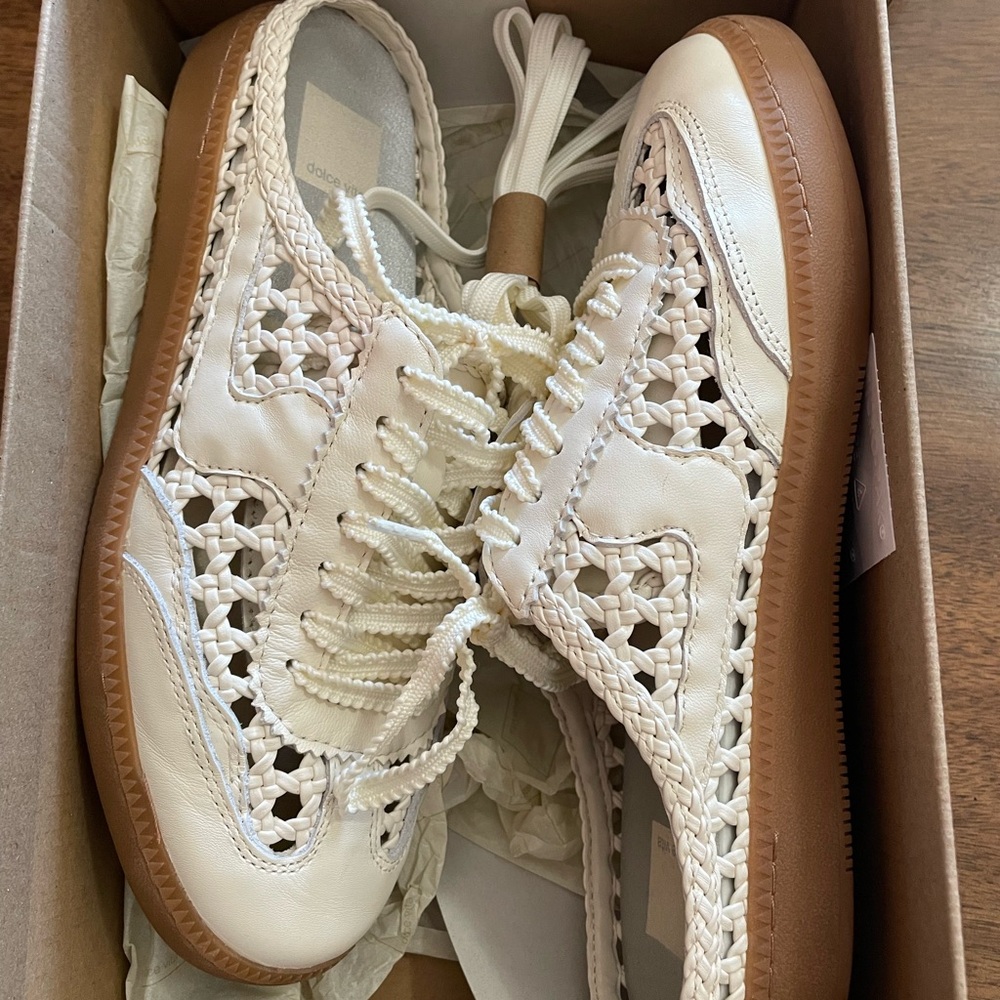 Dolce Vita Cream Woven Lace-Up Sneaker with Gum Sole - Picture 8 of 8